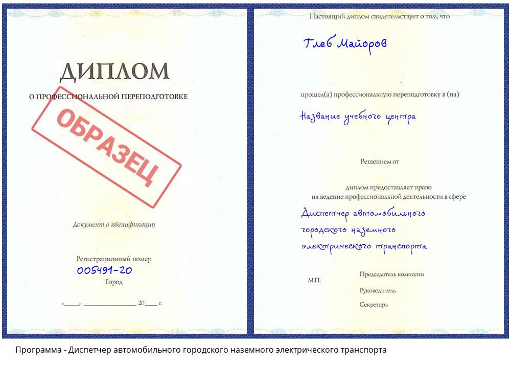 Диспетчер автомобильного городского наземного электрического транспорта Сосновый Бор