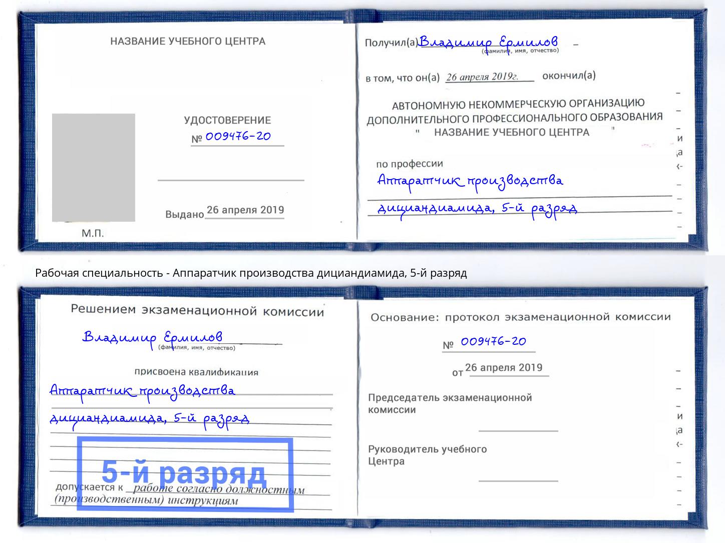 корочка 5-й разряд Аппаратчик производства дициандиамида Сосновый Бор