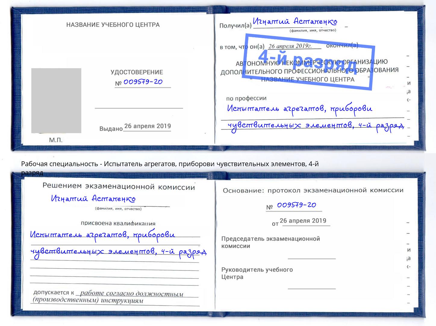 корочка 4-й разряд Испытатель агрегатов, приборови чувствительных элементов Сосновый Бор