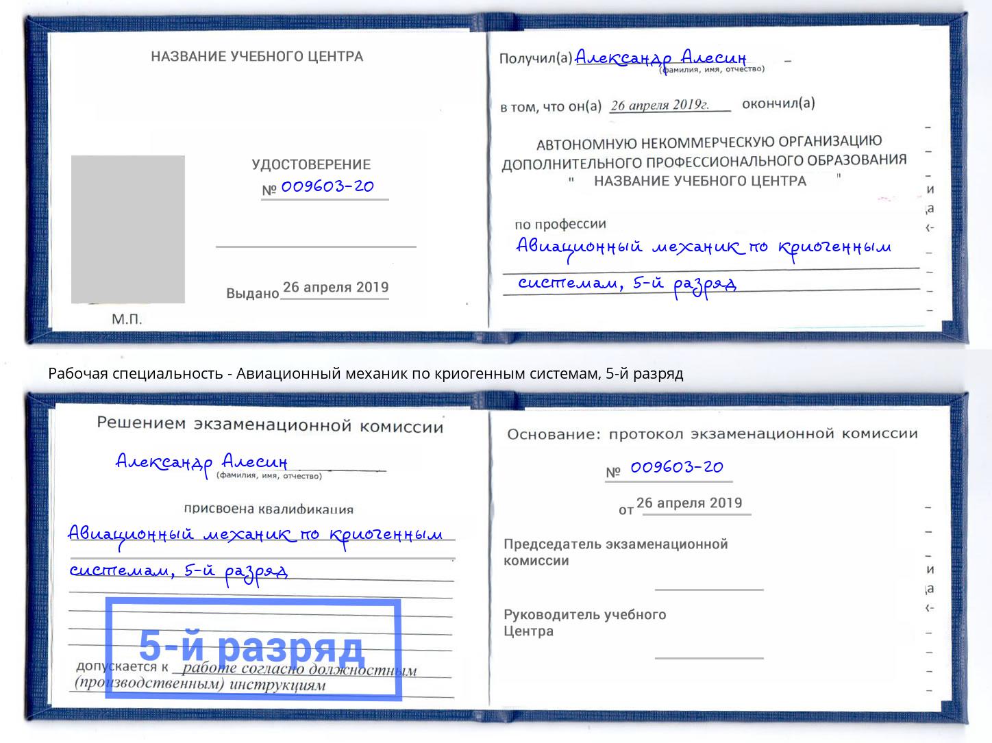 корочка 5-й разряд Авиационный механик по криогенным системам Сосновый Бор