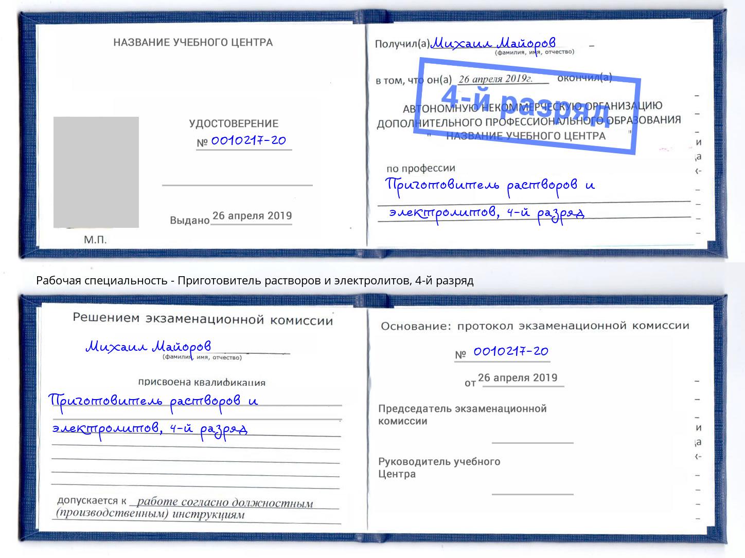 корочка 4-й разряд Приготовитель растворов и электролитов Сосновый Бор