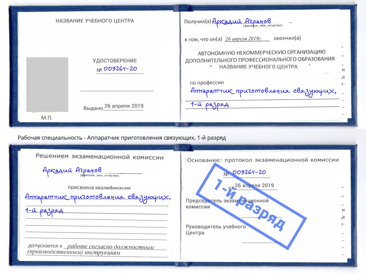 корочка 1-й разряд Аппаратчик приготовления связующих Сосновый Бор