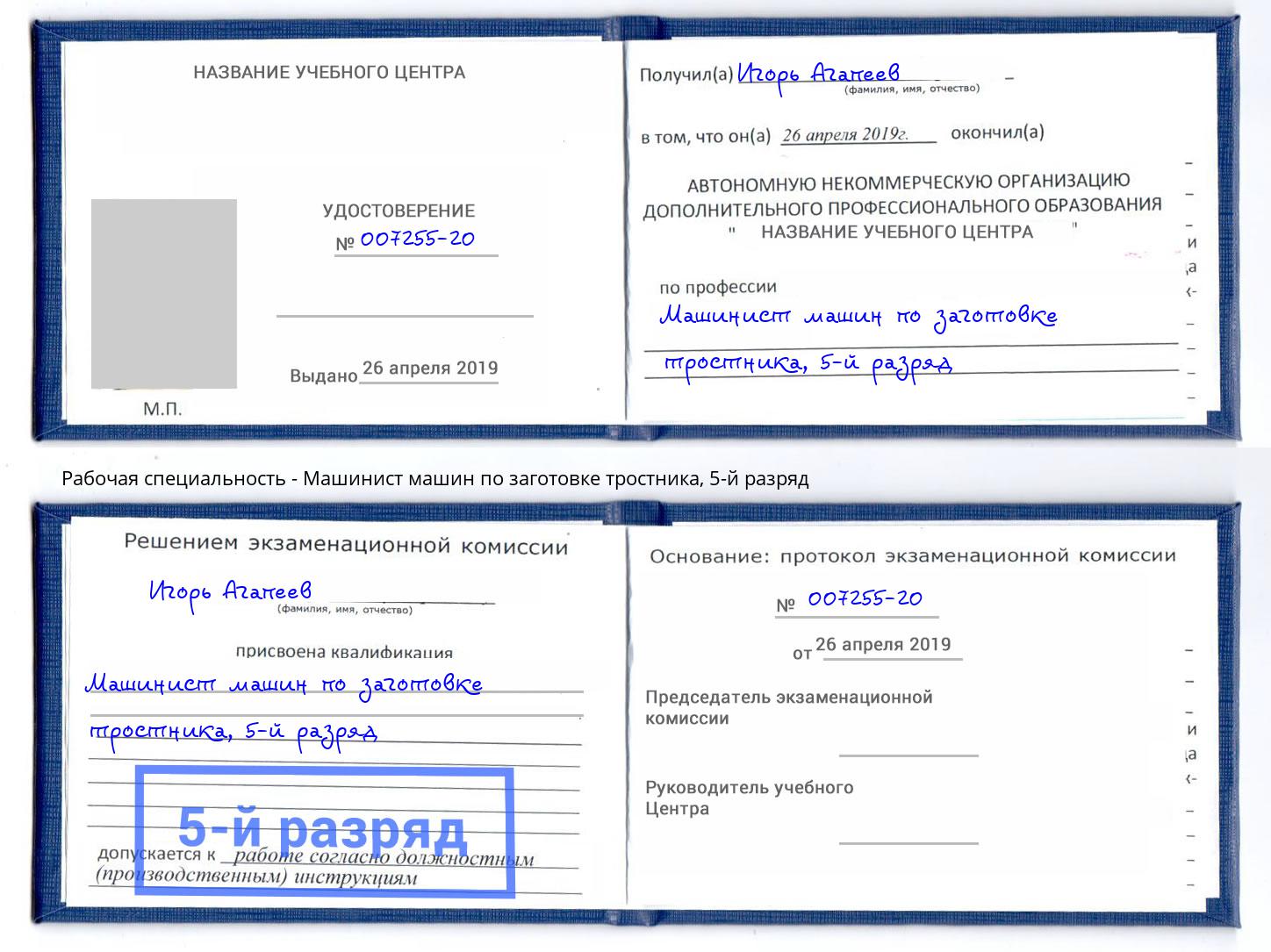корочка 5-й разряд Машинист машин по заготовке тростника Сосновый Бор