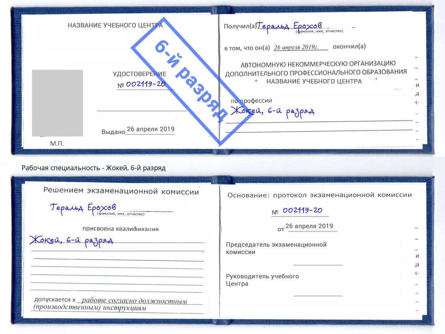 корочка 6-й разряд Жокей Сосновый Бор