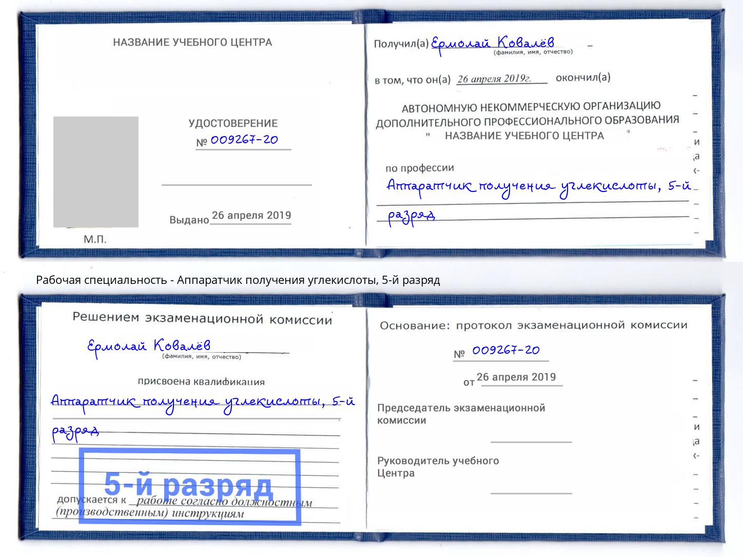 корочка 5-й разряд Аппаратчик получения углекислоты Сосновый Бор