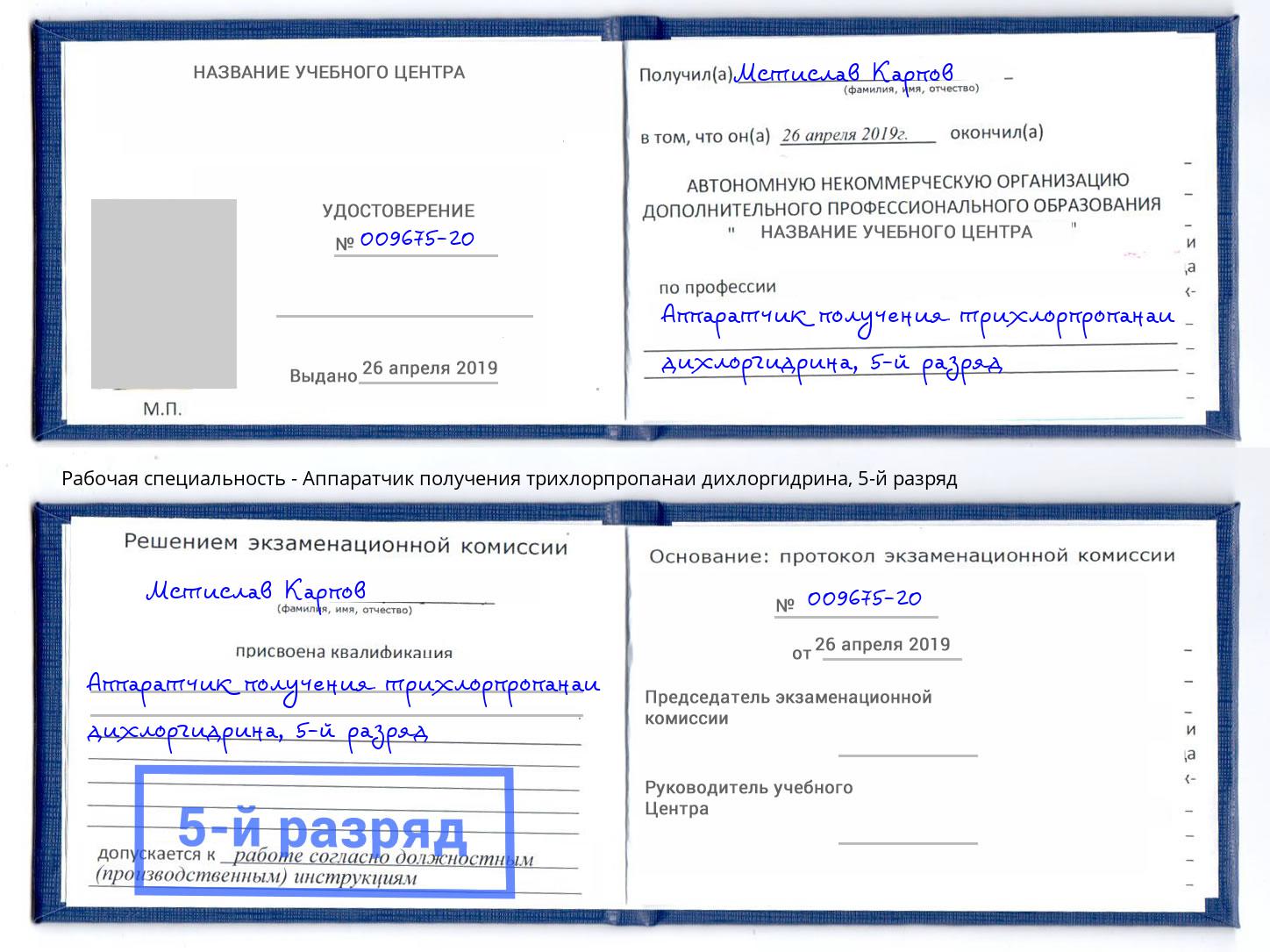 корочка 5-й разряд Аппаратчик получения трихлорпропанаи дихлоргидрина Сосновый Бор